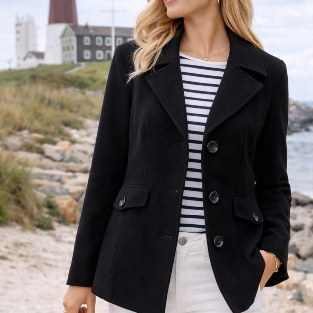 Michael Michael Kors Black Wool Blend Tailored Jacket Classic Minimalist Size 10